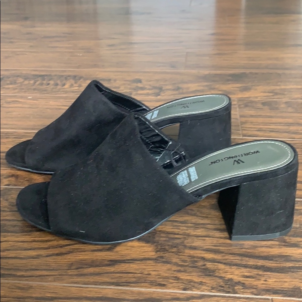 Black Suede Heeled Mules